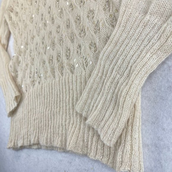 THE LOFT Womens L Cream Soft Knit Crochet Cowl Neck Long Sleeve Sweater Top - Picture 4 of 12